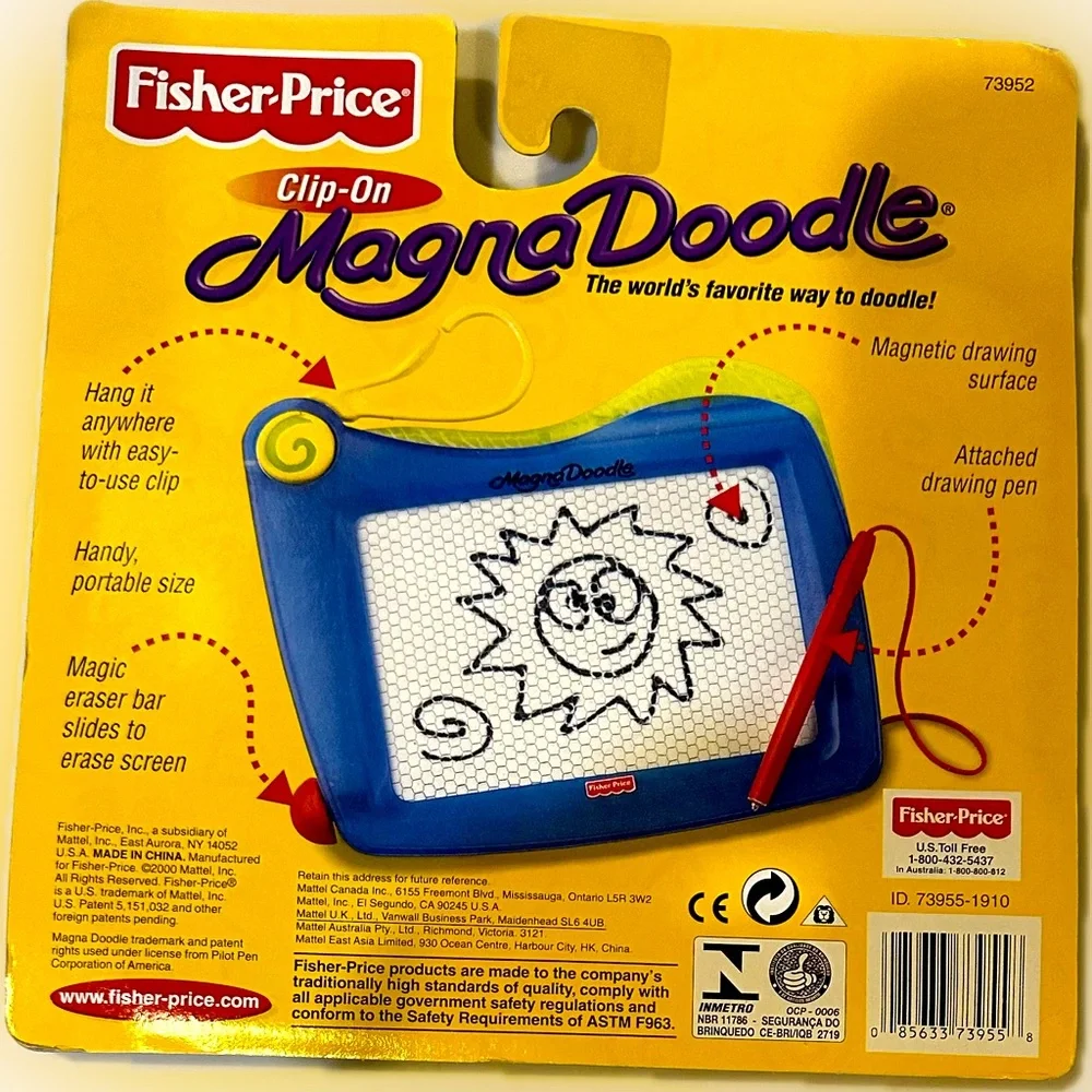 VTG 2000 CLIP-ON MAGNA DOODLE FISHER-PRICE MATTEL TOY #73952 TRAVEL 3+ 5”x6.25”